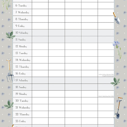 Garden Organiser 2026 Square Wall Calendar 16 Month Plant Florals School Planner