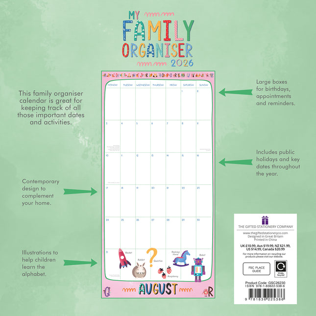 My Family Organiser - 2026 Square Wall Calendar 16 Months School Home Planner