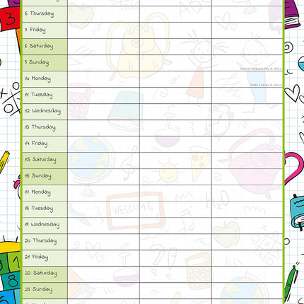 School Planner - 2026 Square Wall Calendar 16 Months Kids Student Family Planner