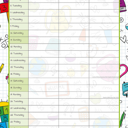 School Planner - 2026 Square Wall Calendar 16 Months Kids Student Family Planner