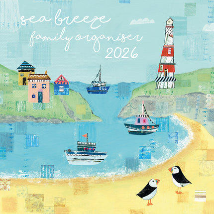 Sea Breeze Family Organiser - 2026 Square Wall Calendar 16 Months School Planner