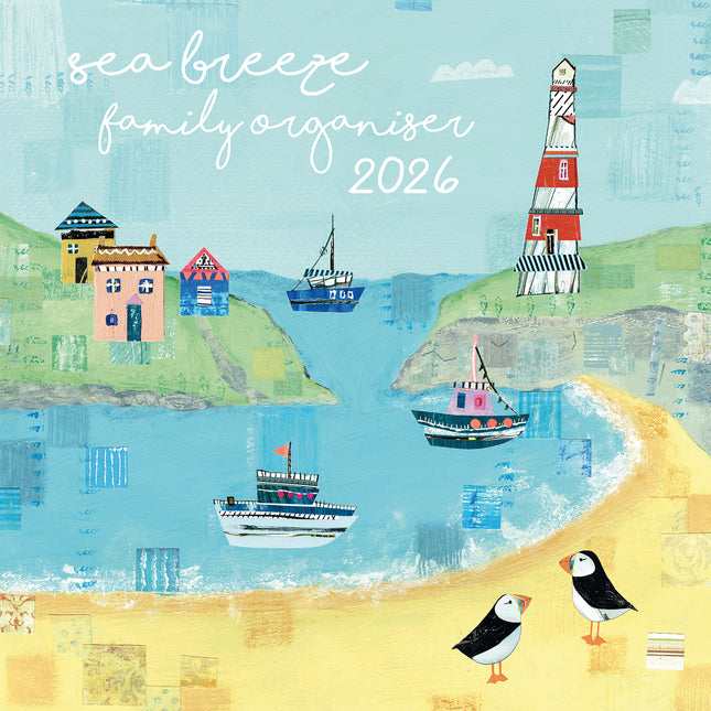 Sea Breeze Family Organiser - 2026 Square Wall Calendar 16 Months School Planner