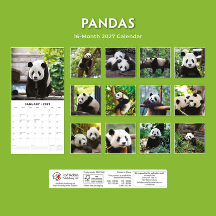 Pandas 2027 square wall calendar - back cover