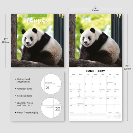 Pandas 2027 square wall calendar - product specifications