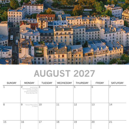 Paris 2027 Premium Square Wall Calendar August sample page