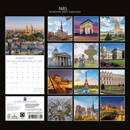Paris 2027 Premium Square Wall Calendar back cover