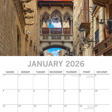 Barcelona 2026 Square Wall Calendar 16 Month World & Travel Premium Planner Gift