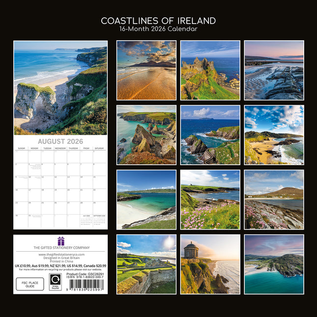 Coastlines of Ireland 2026 Square Wall Calendar 16 Months World & Travel Planner