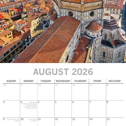 Italy - 2026 Square Wall Calendar 16 Months World & Travel Premium Planner Gift