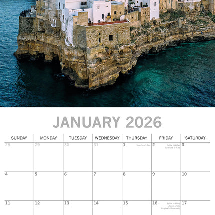 Italy - 2026 Square Wall Calendar 16 Months World & Travel Premium Planner Gift