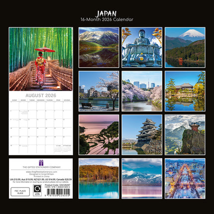 Japan - 2026 Square Wall Calendar 16 Months World & Travel Premium Planner Gift