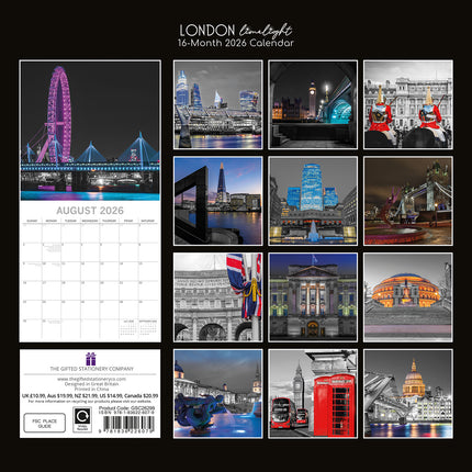 London Limelight 2026 Square Wall Calendar 16 Months World & Travel Planner Gift