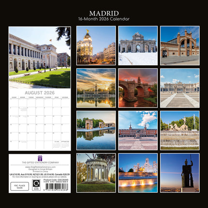 Madrid - 2026 Square Wall Calendar 16 Months World & Travel Premium Planner Gift