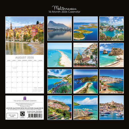 Mediterranean - 2026 Square Wall Calendar 16 Months World & Travel Planner Gift