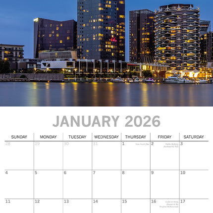 Melbourne 2026 Square Wall Calendar 16 Month World & Travel Premium Planner Gift