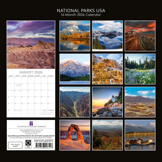 National Parks USA - 2026 Square Wall Calendar 16 Months World & Travel Planner