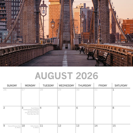 New York 2026 Square Wall Calendar 16 Months World & Travel Premium Planner Gift
