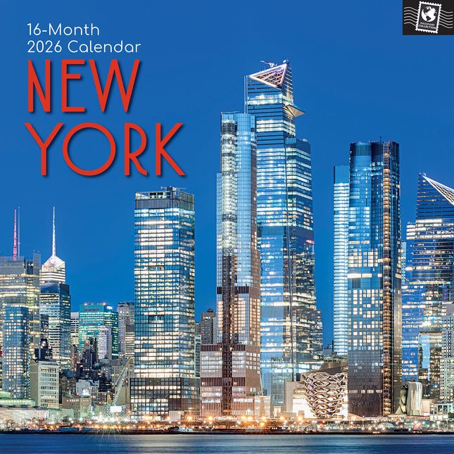 New York 2026 Square Wall Calendar 16 Months World & Travel Premium Planner Gift