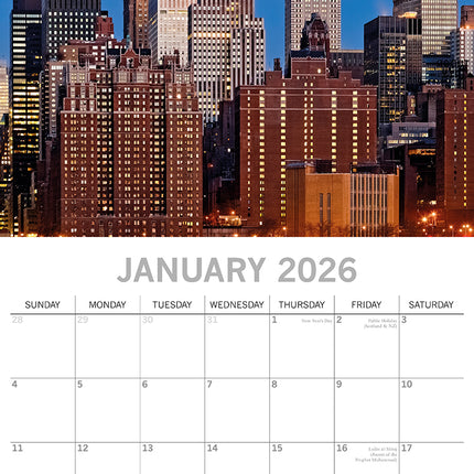 New York 2026 Square Wall Calendar 16 Months World & Travel Premium Planner Gift
