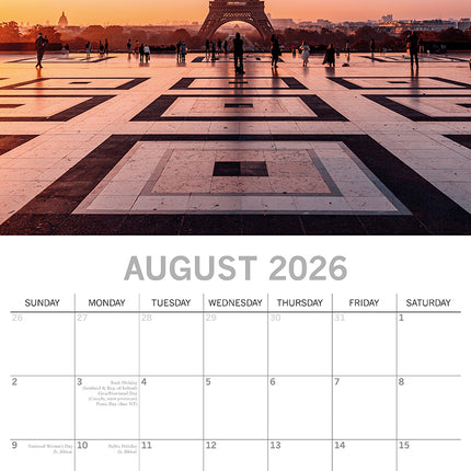 Paris - 2026 Square Wall Calendar 16 Months World & Travel Premium Planner Gift