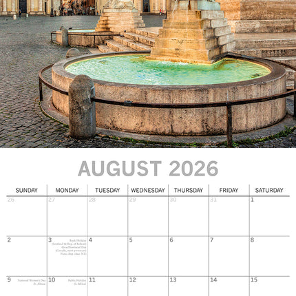 Rome - 2026 Square Wall Calendar 16 Months World & Travel Premium Planner Gift
