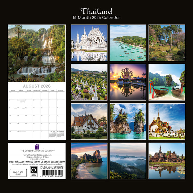 Thailand 2026 Square Wall Calendar 16 Months World & Travel Premium Planner Gift
