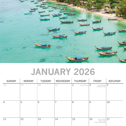 Thailand 2026 Square Wall Calendar 16 Months World & Travel Premium Planner Gift