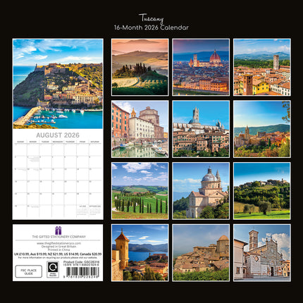 Tuscany - 2026 Square Wall Calendar 16 Month World & Travel Premium Planner Gift