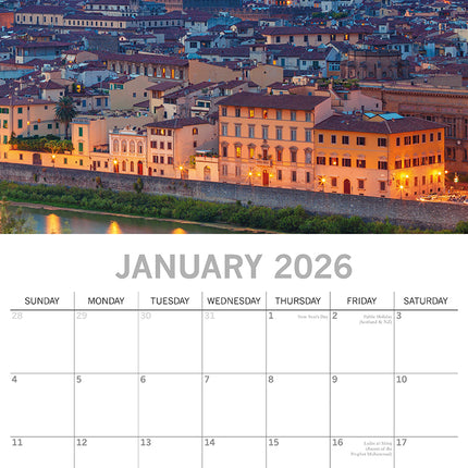 Tuscany - 2026 Square Wall Calendar 16 Month World & Travel Premium Planner Gift