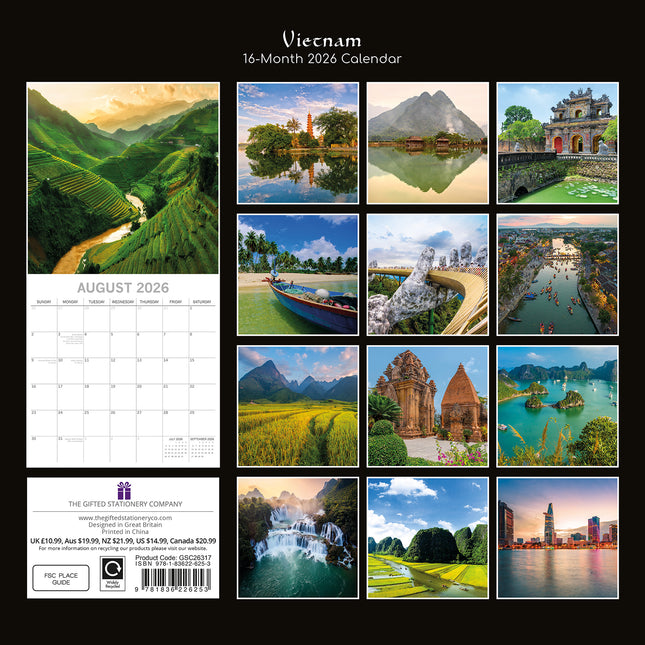 Vietnam - 2026 Square Wall Calendar 16 Month World & Travel Premium Planner Gift