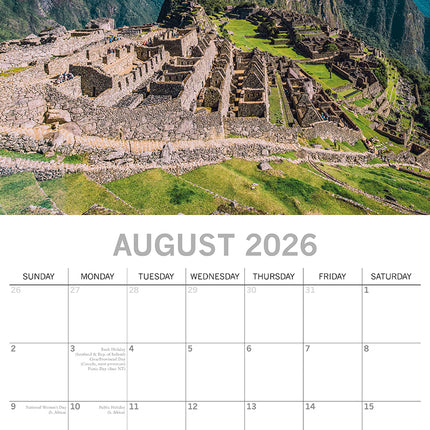 Wonders of the World 2026 Square Wall Calendar 16 Months World & Travel Planner