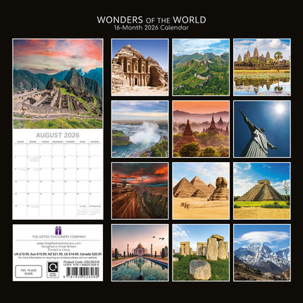 Wonders of the World 2026 Square Wall Calendar 16 Months World & Travel Planner