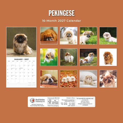 Pekingese 2027 square wall calendar - back cover