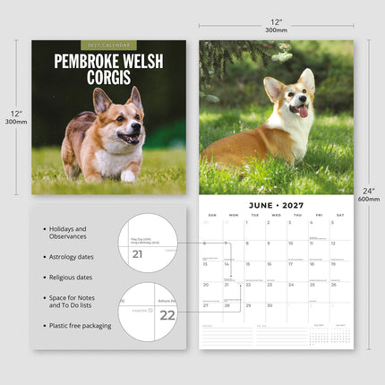 Pembroke Welsh Corgis 2027 square wall calendar - product specifications