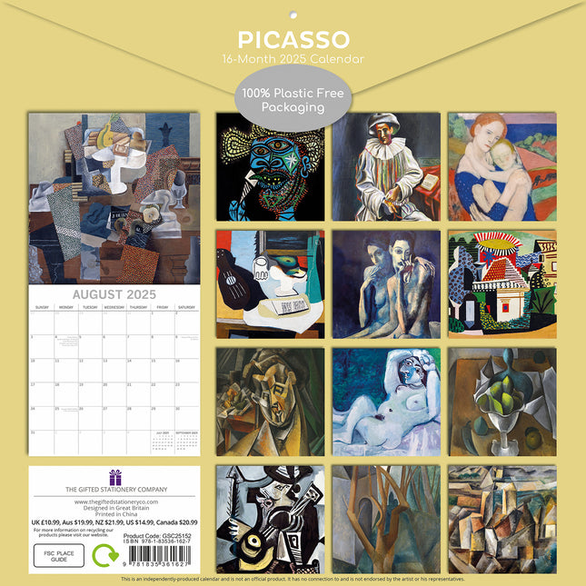 Picasso - 2025 Square Wall Calendar Arts 16 Months Premium Planner Gift