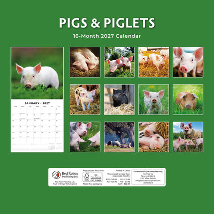 Pigs & Piglets 2027 square wall calendar - back cover