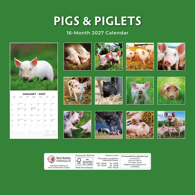 Pigs & Piglets 2027 square wall calendar - back cover