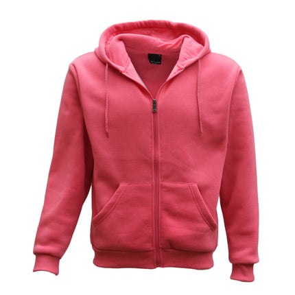 Adult Unisex Zip Plain Fleece Hoodie Hooded Jacket Mens Sweatshirt Jumper - Hot Pink