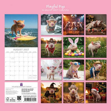 Playful Pigs 2027 Premium Square Wall Calendar back cover