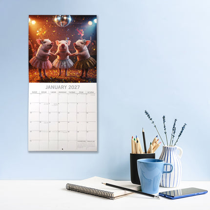 Playful Pigs 2027 Premium Square Wall Calendar lifestyle image