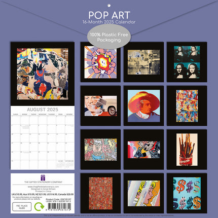 Pop Art - 2025 Square Wall Calendar Arts 16 Months Premium Planner Gift