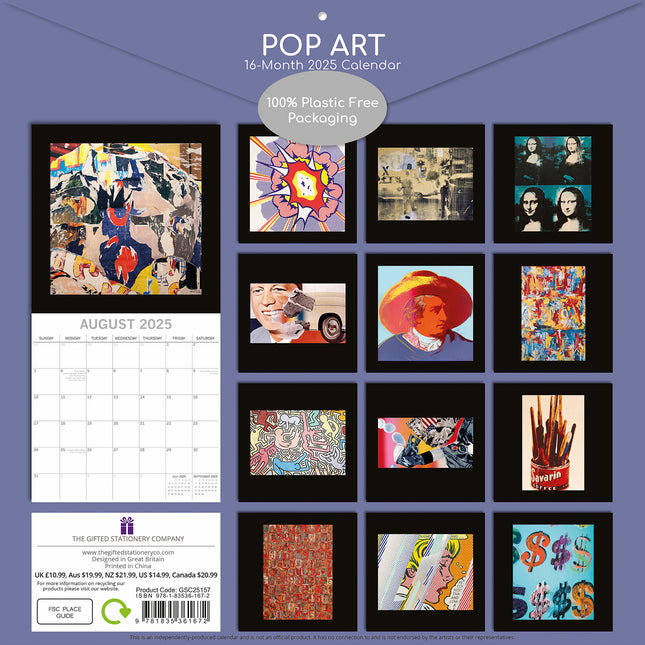 Pop Art - 2025 Square Wall Calendar Arts 16 Months Premium Planner Gift