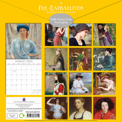 Pre-Raphaelites - 2025 Square Wall Calendar Arts 16 Months Premium Planner Gift