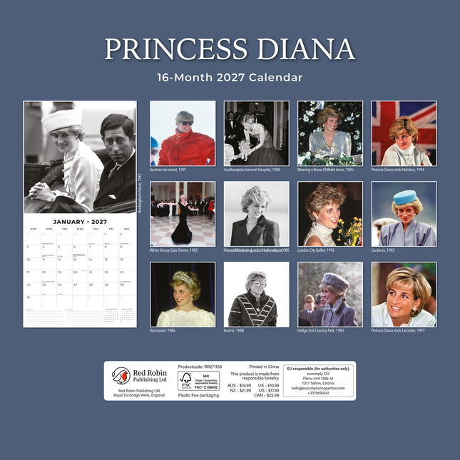 Diana 2027 square wall calendar - back cover