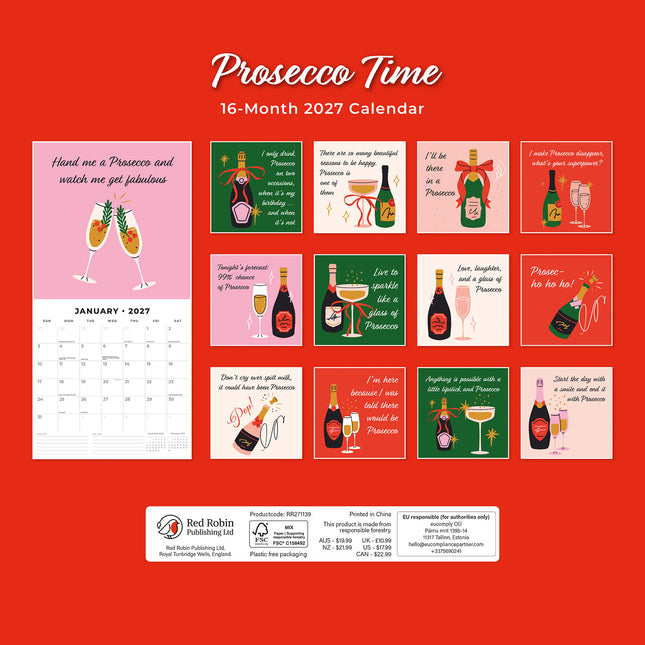 Prosecco Time 2027 square wall calendar - back cover
