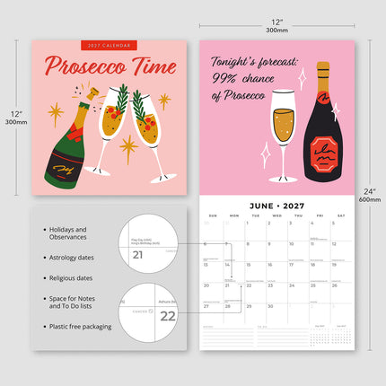 Prosecco Time 2027 square wall calendar - product specifications