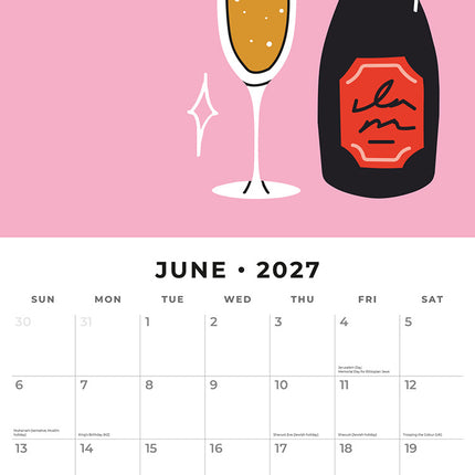 Prosecco Time 2027 square wall calendar - monthly calendar spread