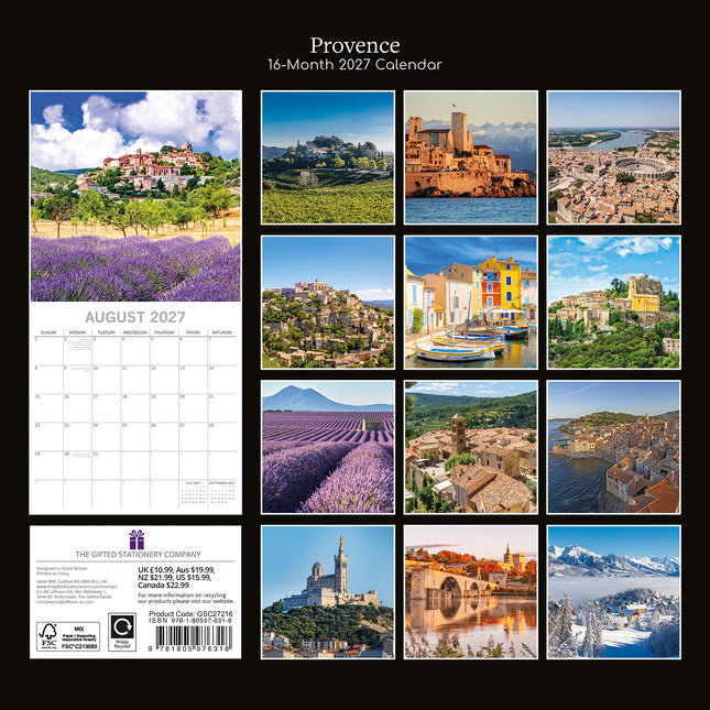 Provence 2027 Premium Square Wall Calendar back cover