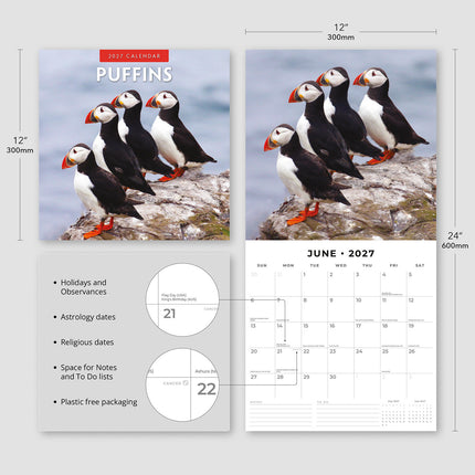 Puffins 2027 square wall calendar - product specifications