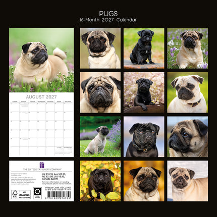 Pugs 2027 Premium Square Wall Calendar back cover